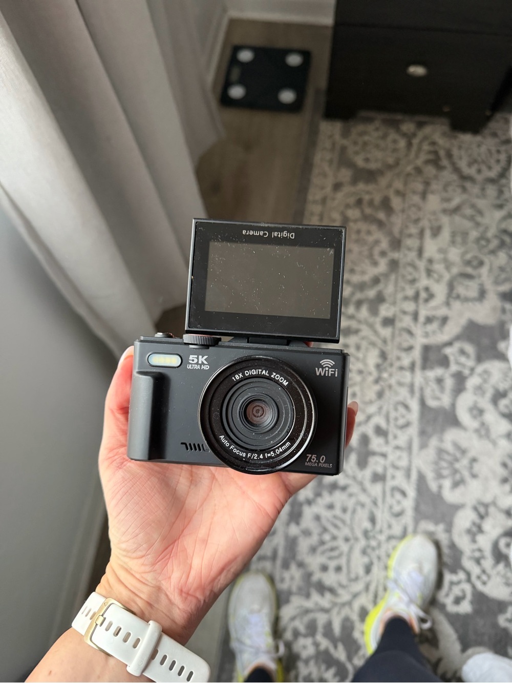 Black 5K Digital Camera with Flip Screen and WiFi